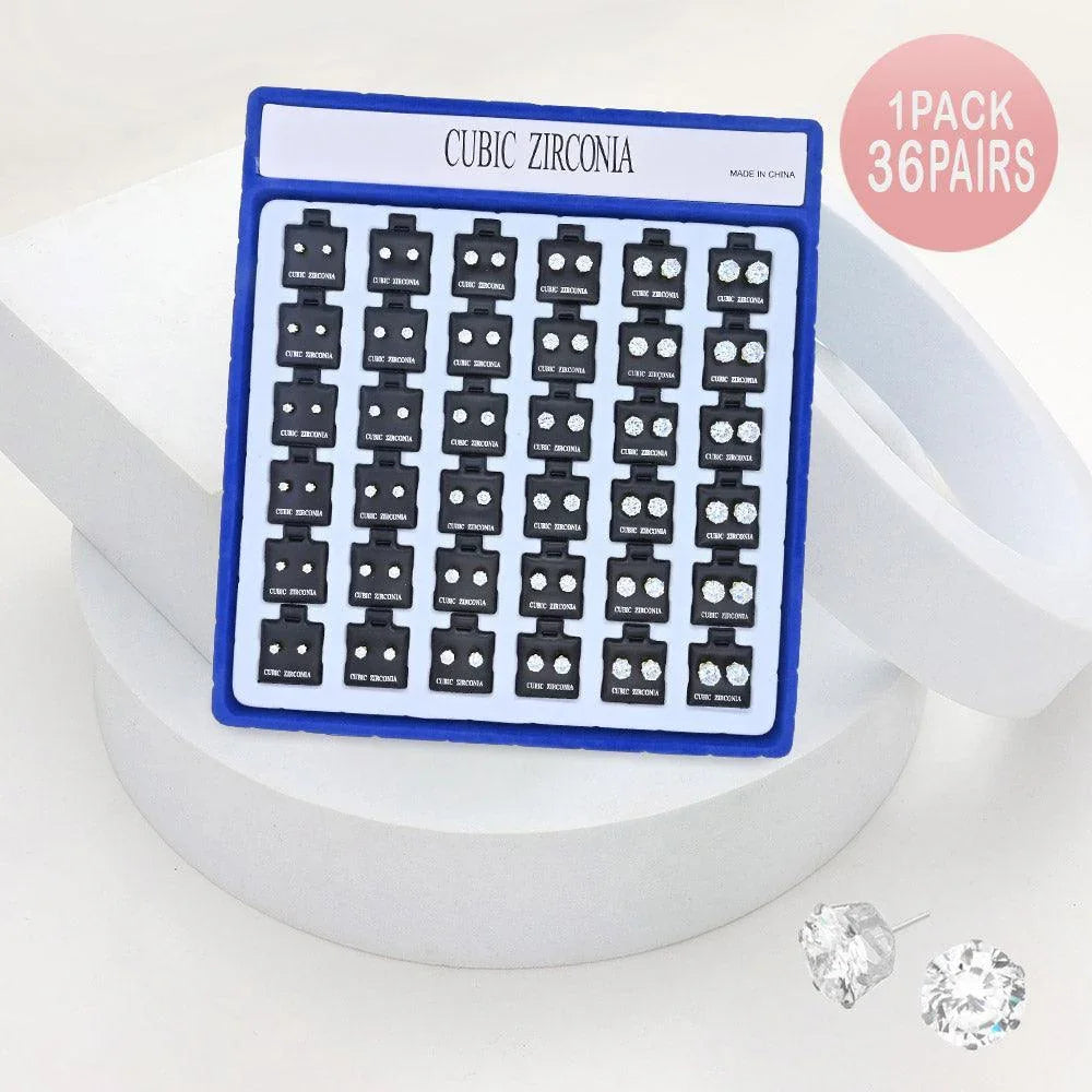 36PAIRS - Round CZ Stone Stud Earrings - Jewelry Store by Erik Rayo