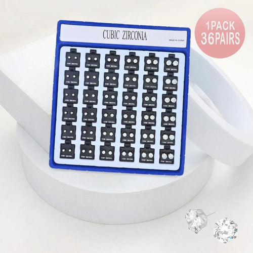 36PAIRS - Round CZ Stone Stud Earrings - Jewelry Store by Erik Rayo