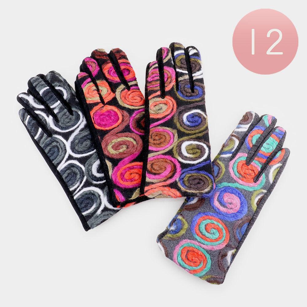 Swirl Embroidery Fur Lining Touch Gloves 12 Pairs - Jewelry Store by Erik Rayo