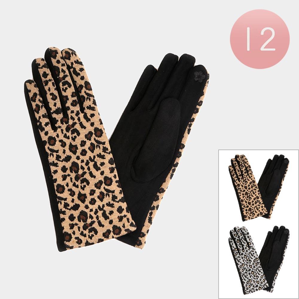 Leopard Patterned Smart Gloves 12 Pairs