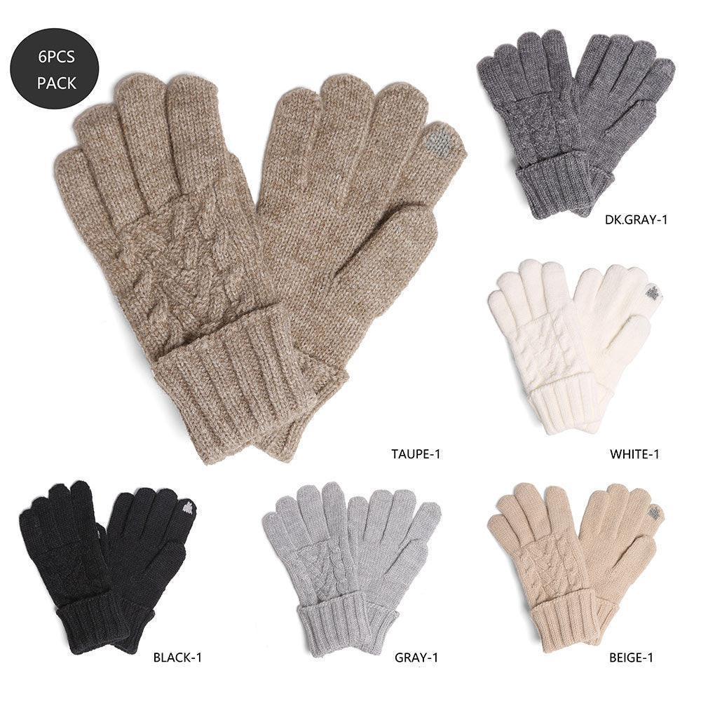 Solid Cable Knit Touch Smart Gloves 6 Pairs - Jewelry Store by Erik Rayo