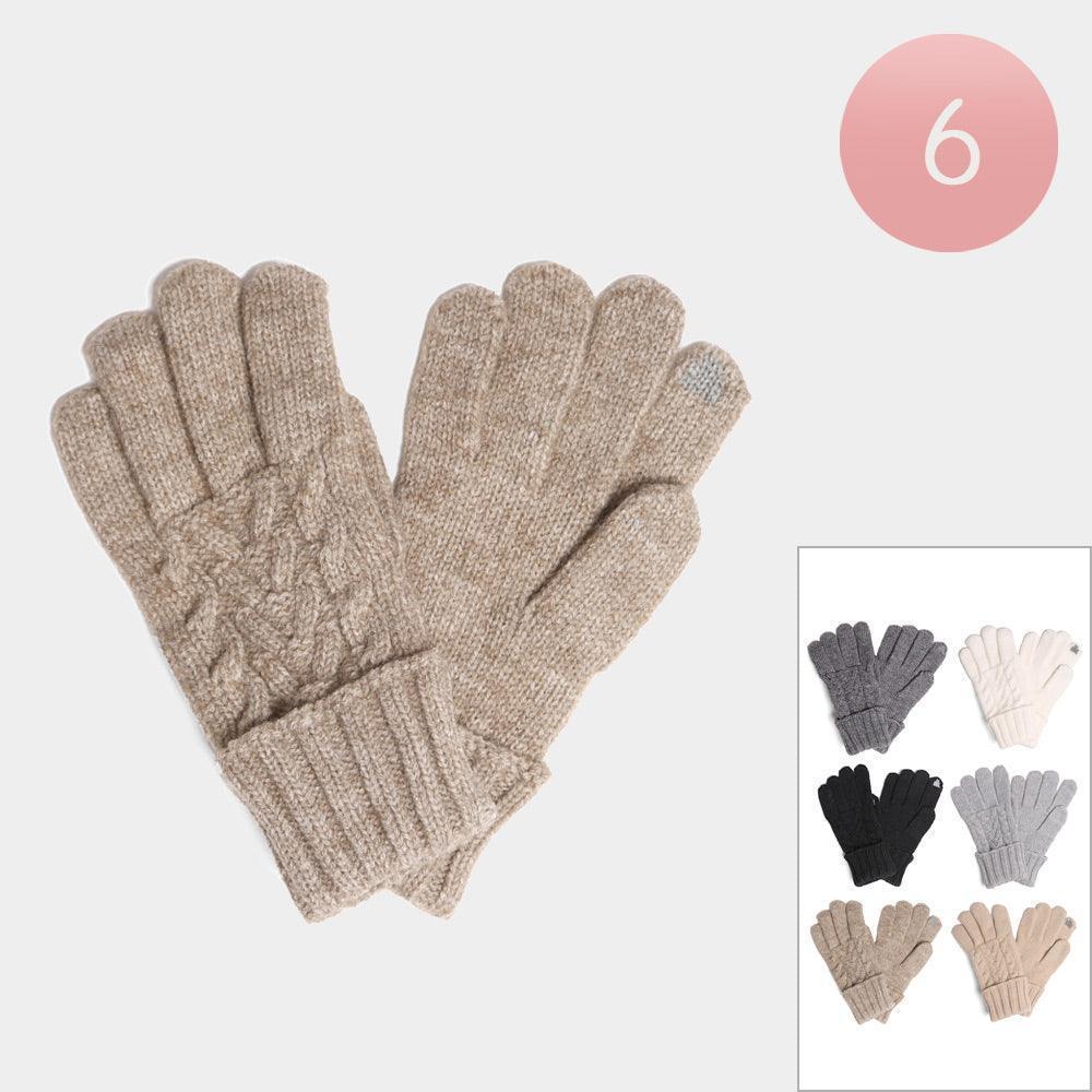 Solid Cable Knit Touch Smart Gloves 6 Pairs - Jewelry Store by Erik Rayo