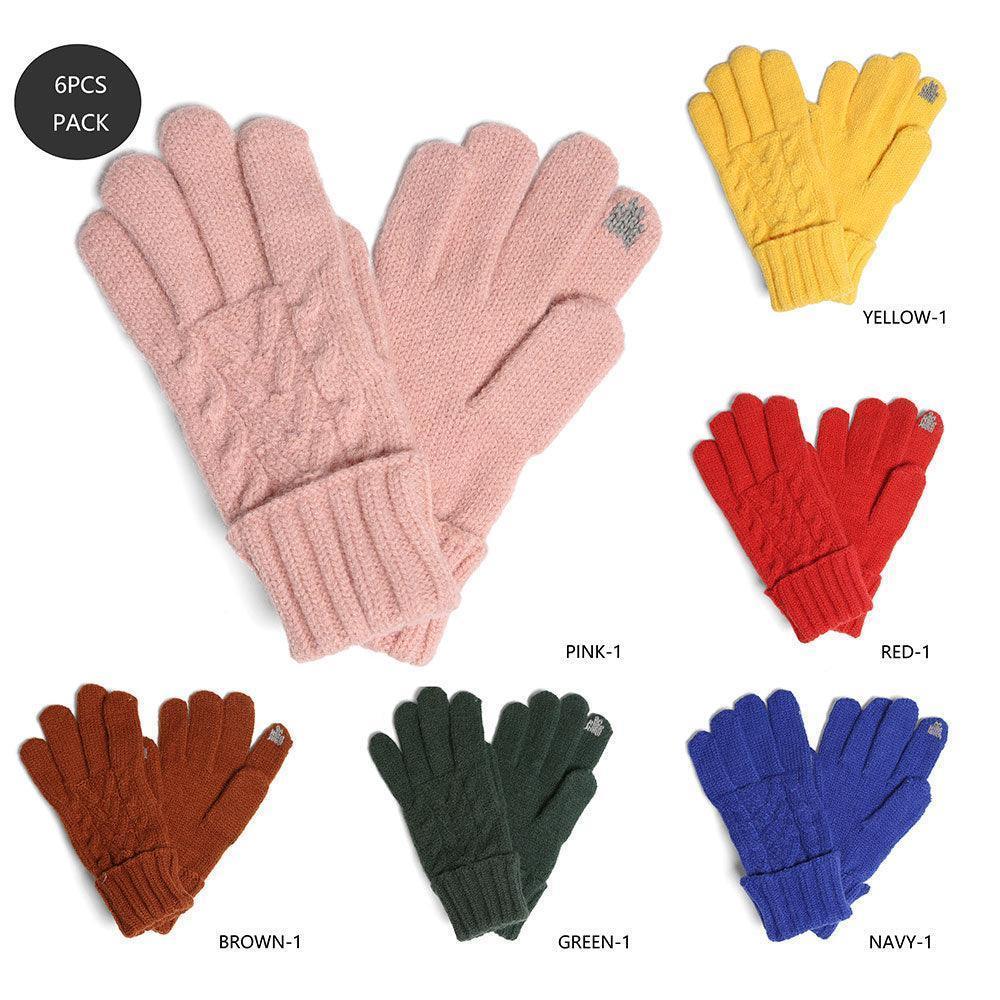 Solid Cable Knit Touch Smart Gloves 6 Pairs - Jewelry Store by Erik Rayo