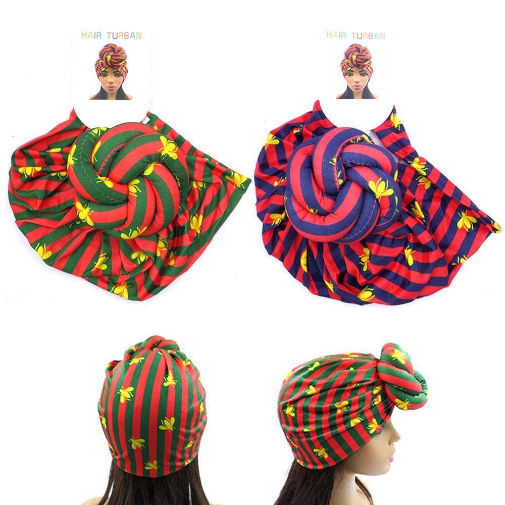 Striped Bumble Bee Printed Turban Hats 12 Pack - Jewelry Store by Erik Rayo