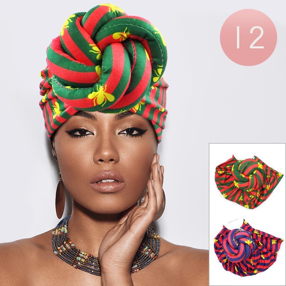 Striped Bumble Bee Printed Turban Hats 12 Pack - Jewelry Store by Erik Rayo