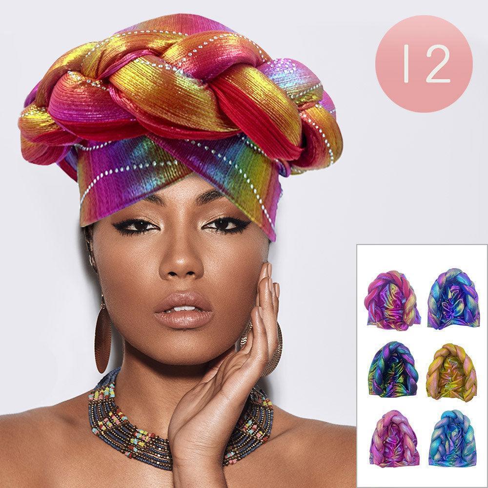 Braided Rainbow Turban Hats 12 Pack - Jewelry Store by Erik Rayo