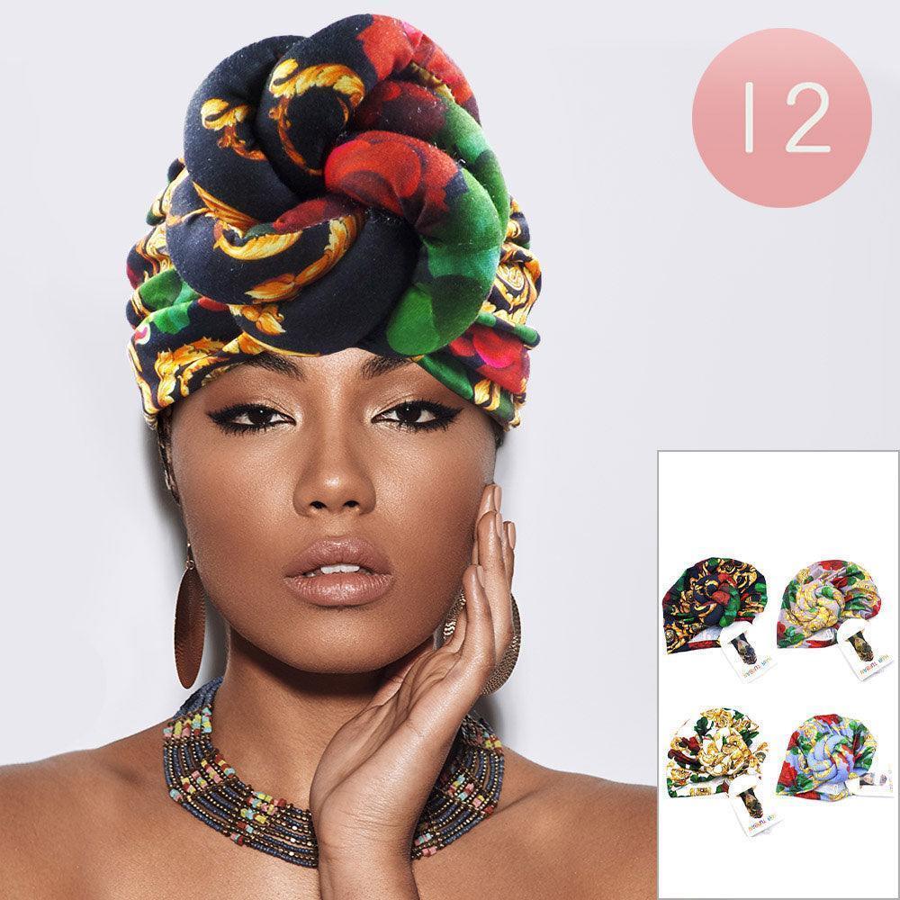 Flower Printed Turban Hats 12 Pack - Jewelry Store by Erik Rayo