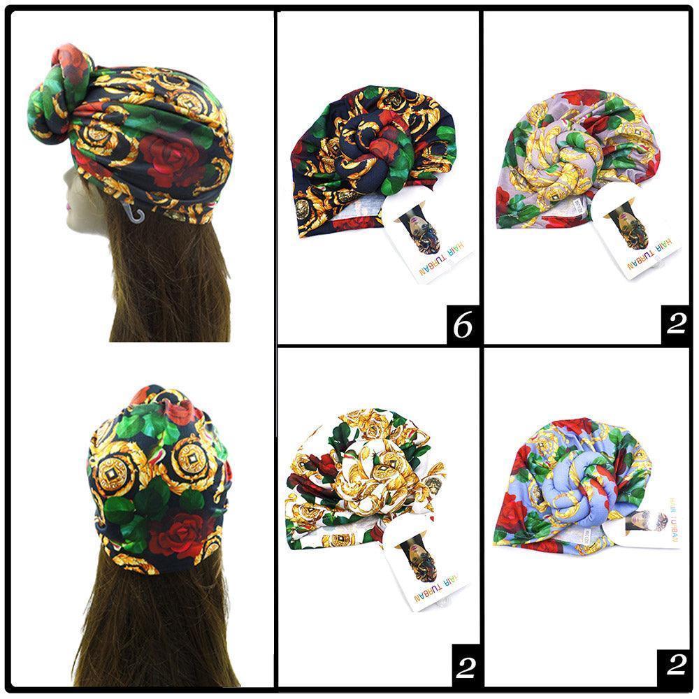 Flower Printed Turban Hats 12 Pack - Jewelry Store by Erik Rayo