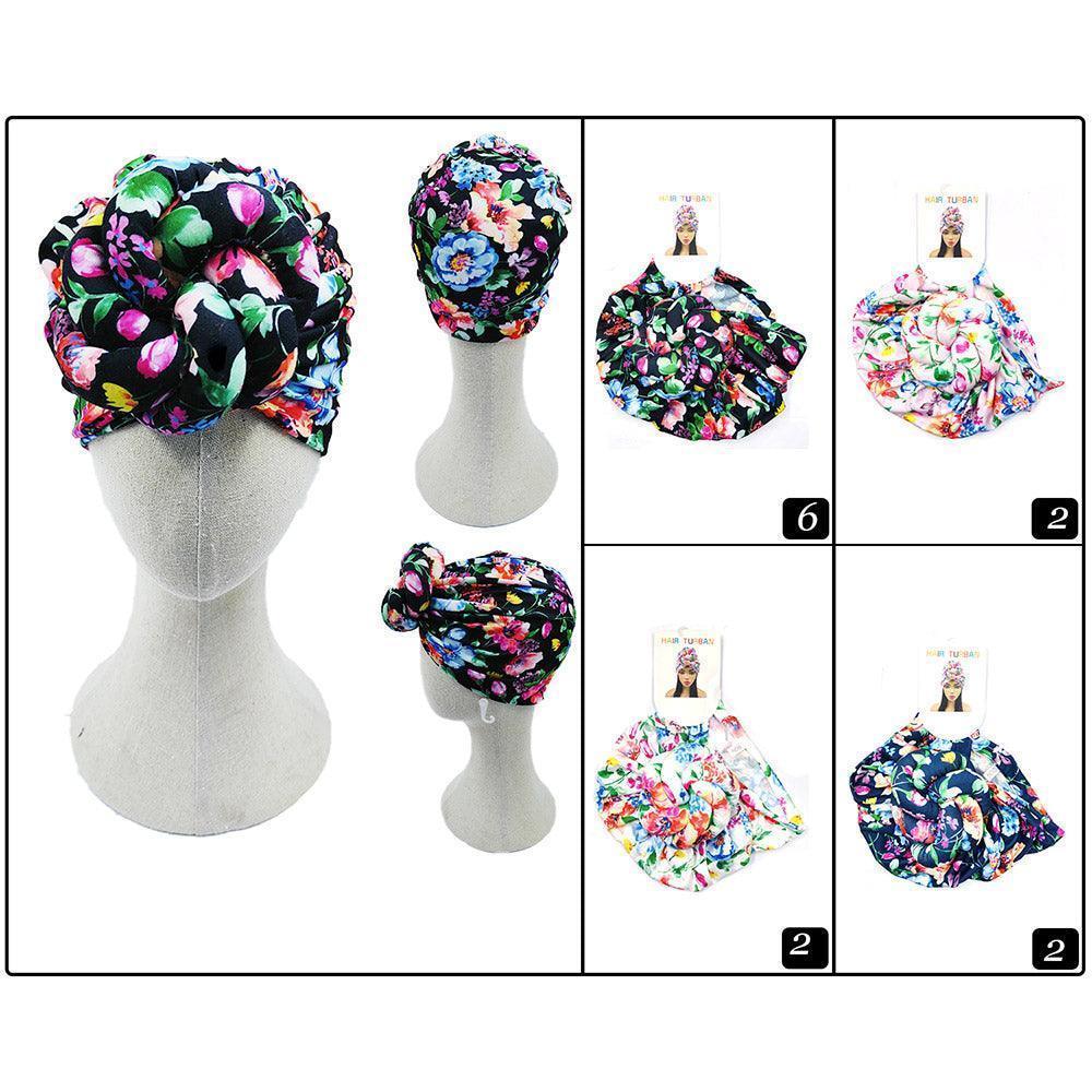 Flower Pattern Printed Turban Hats 12 Pack - Jewelry Store by Erik Rayo