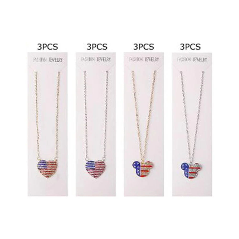 12PCS - Rhinestone Paved American USA Flag Heart Bear Pendant Necklace - Jewelry Store by Erik Rayo