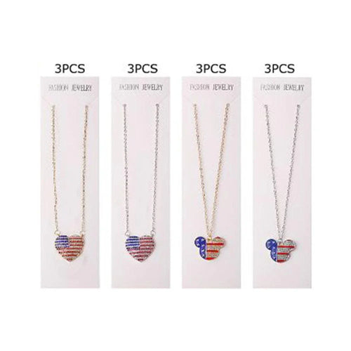 12PCS - Rhinestone Paved American USA Flag Heart Bear Pendant Necklace - Jewelry Store by Erik Rayo