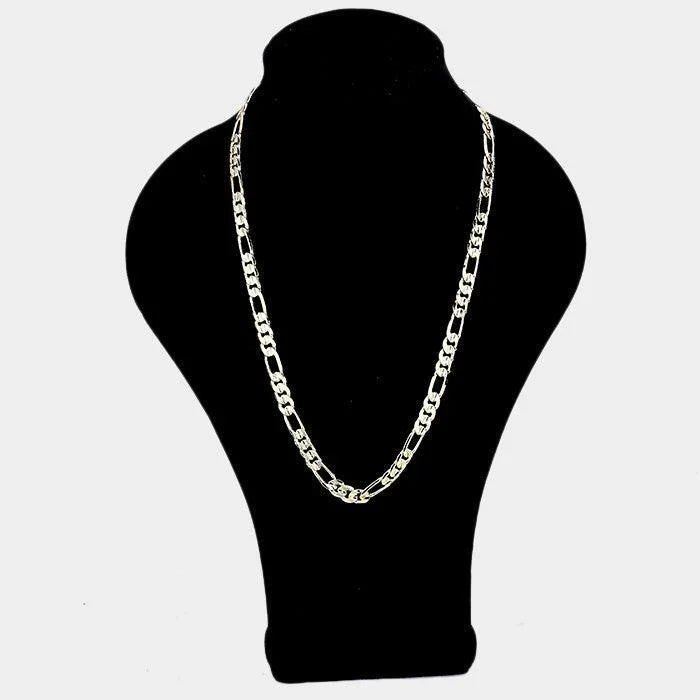 Gold 12PCS - 24 INCH, 9mm Gold Plated Concave Textured Figaro Chain Necklaces - Jewelry Store by Erik Rayo