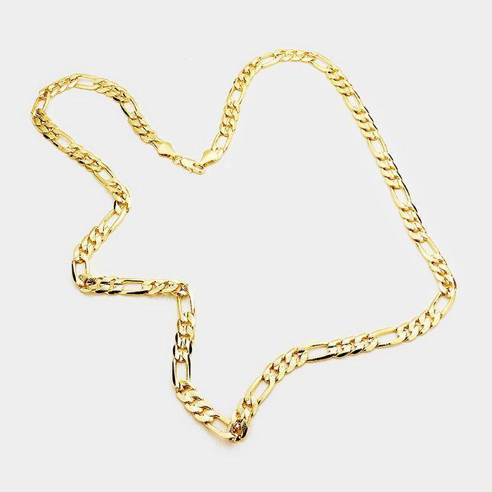 Gold 12 PCS - Gold Plated Concave Textured Figaro Chain Necklaces - Jewelry Store by Erik Rayo