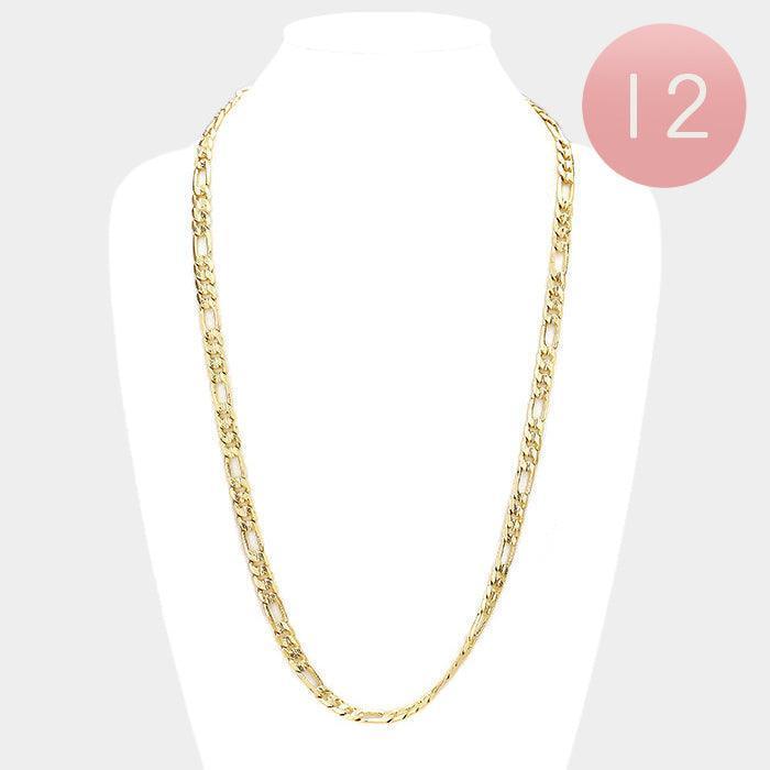 Gold 12 PCS - Gold Plated Concave Textured Figaro Chain Necklaces - Jewelry Store by Erik Rayo