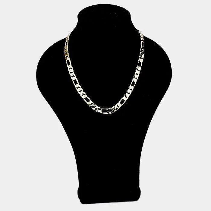 Gold 6PCS - 20 INCH, 11mm Gold Plated Figaro Chain Metal Necklaces - Jewelry Store by Erik Rayo