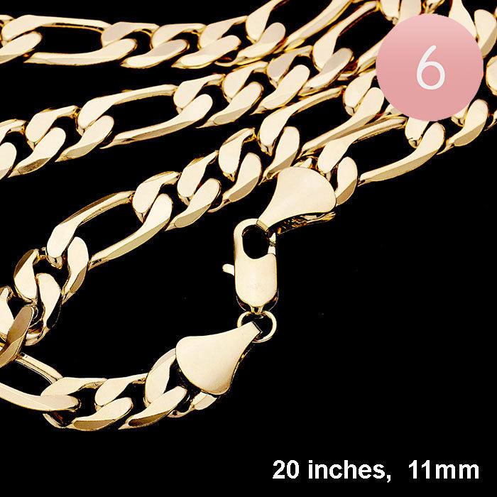 Gold 6PCS - 20 INCH, 11mm Gold Plated Figaro Chain Metal Necklaces