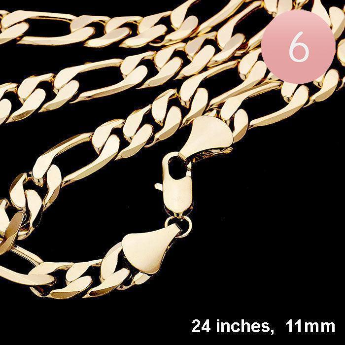 Gold 6PCS - 24 INCH, 11mm Gold Plated Figaro Chain Metal Necklaces - Jewelry Store by Erik Rayo
