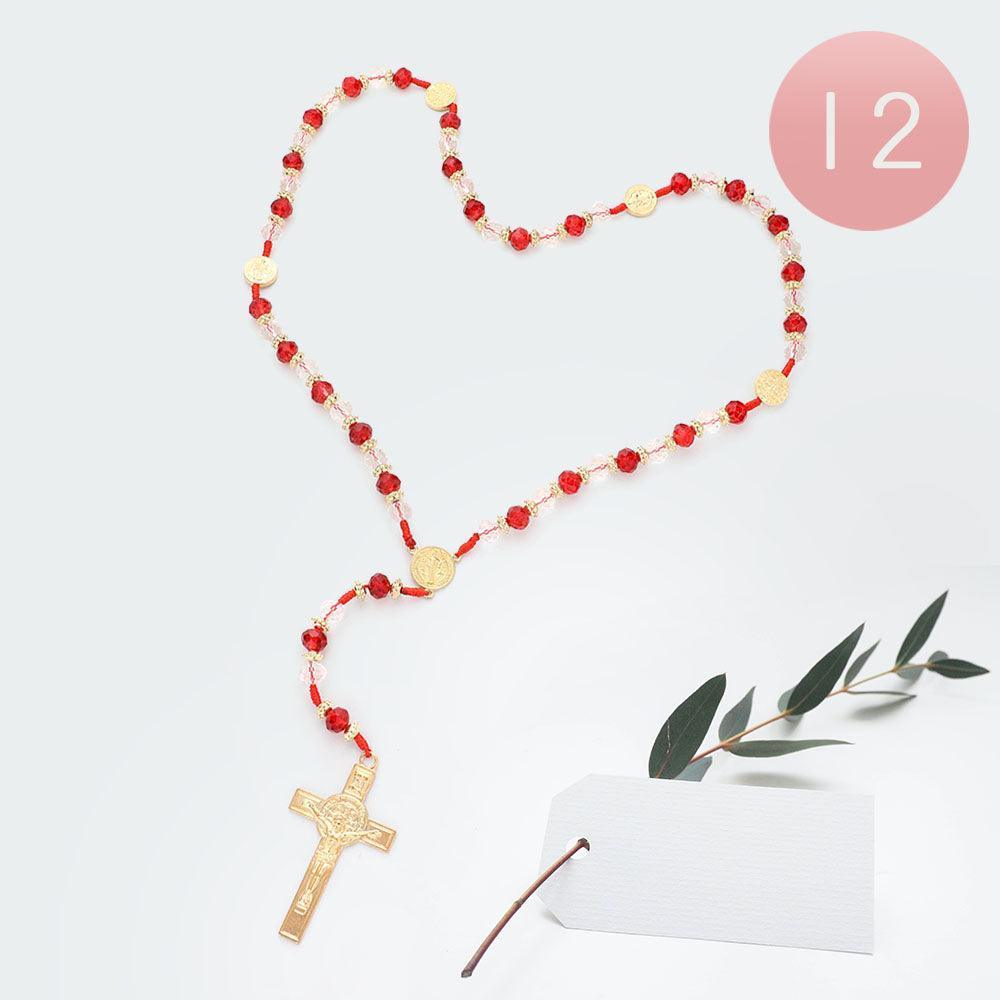 Red 12PCS - Crucifix Pendant Beaded Y Rosary Necklaces - Jewelry Store by Erik Rayo