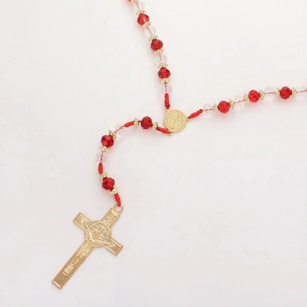 Red 12PCS - Crucifix Pendant Beaded Y Rosary Necklaces - Jewelry Store by Erik Rayo
