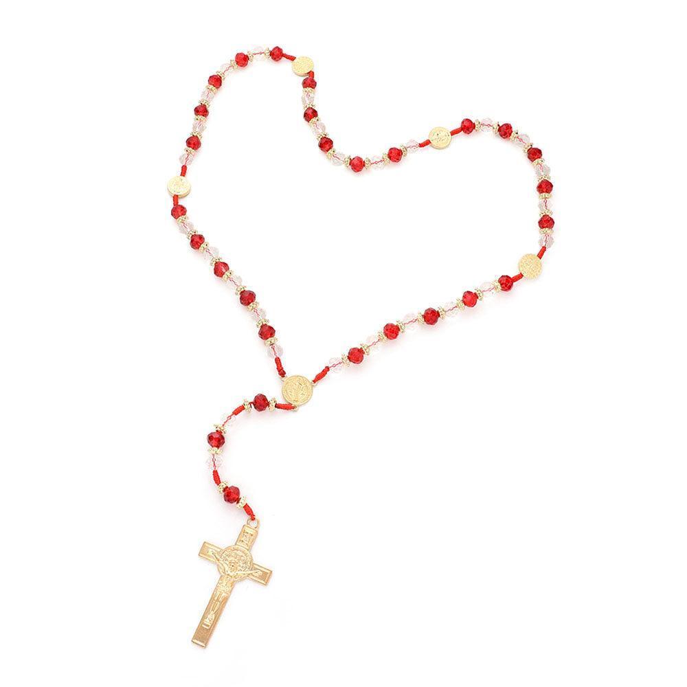 Red 12PCS - Crucifix Pendant Beaded Y Rosary Necklaces - Jewelry Store by Erik Rayo
