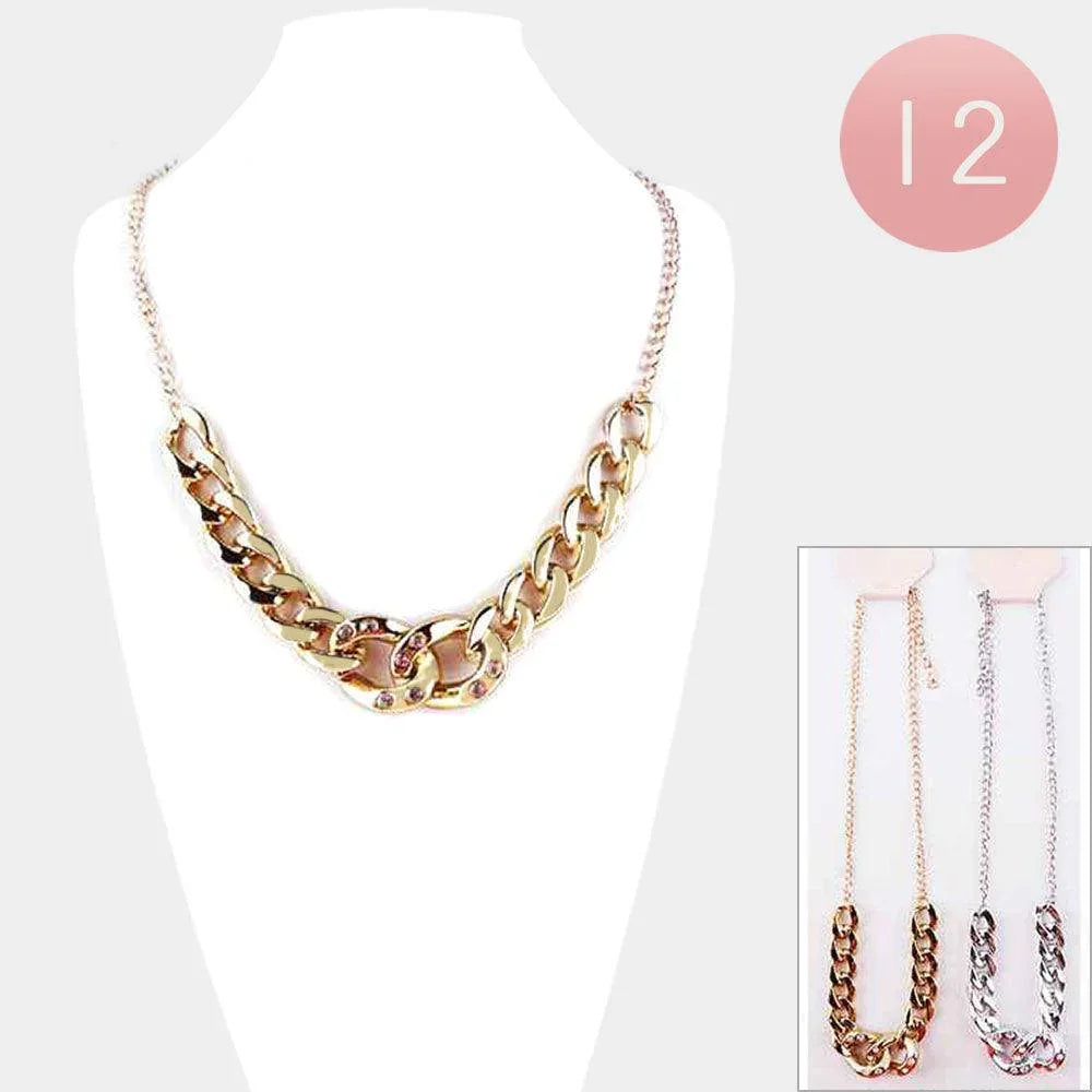 12PCS - Rhinestone Embellished Metal Chain Link Necklaces - Jewelry Store by Erik Rayo