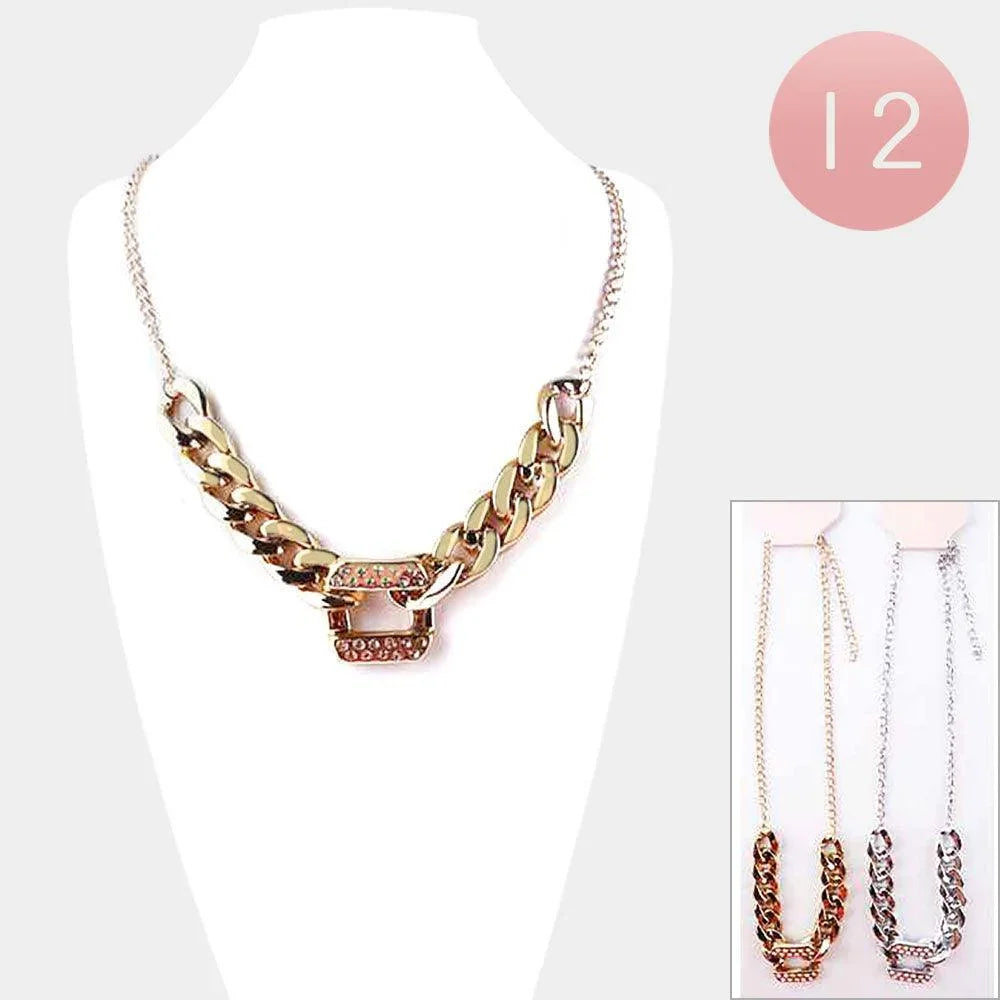 12PCS - Rhinestone Embellished Metal Chain Link Necklaces - Jewelry Store by Erik Rayo