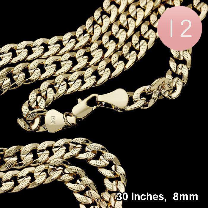 Gold 12PCS - 30 INCH, 8mm Gold Plated Concave Textured Cuban Chain Necklaces - Jewelry Store by Erik Rayo