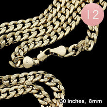 Load image into Gallery viewer, Gold 12PCS - 30 INCH, 8mm Gold Plated Concave Textured Cuban Chain Necklaces
