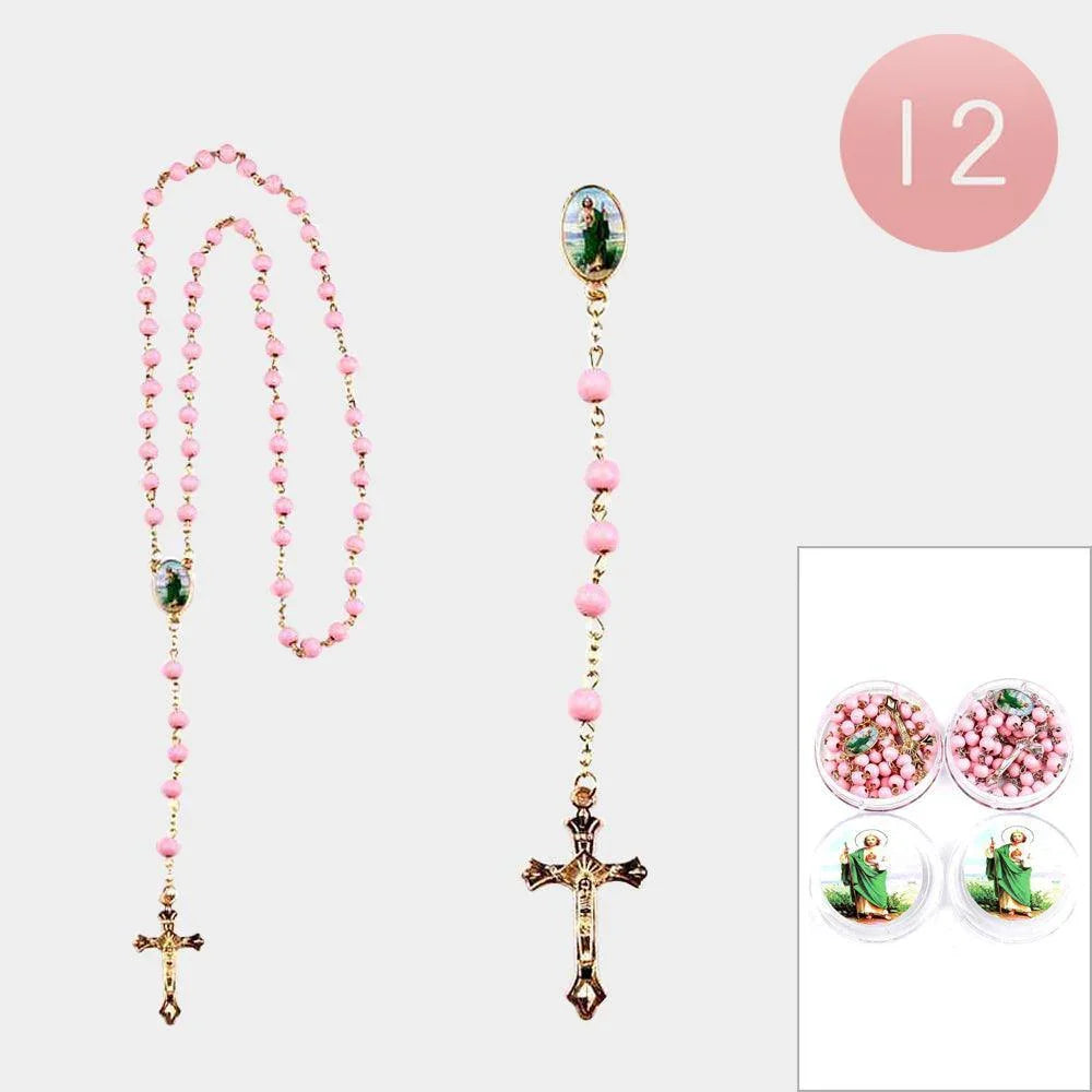 Pink 12PCS - Crucifix Pendant Beaded Y Rosary Necklaces - Jewelry Store by Erik Rayo