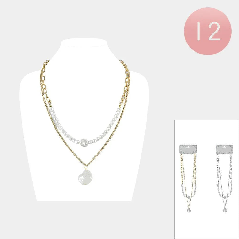 Silver 12PCS - Pearl Pointed Double Layered Necklaces - Jewelry Store by Erik Rayo