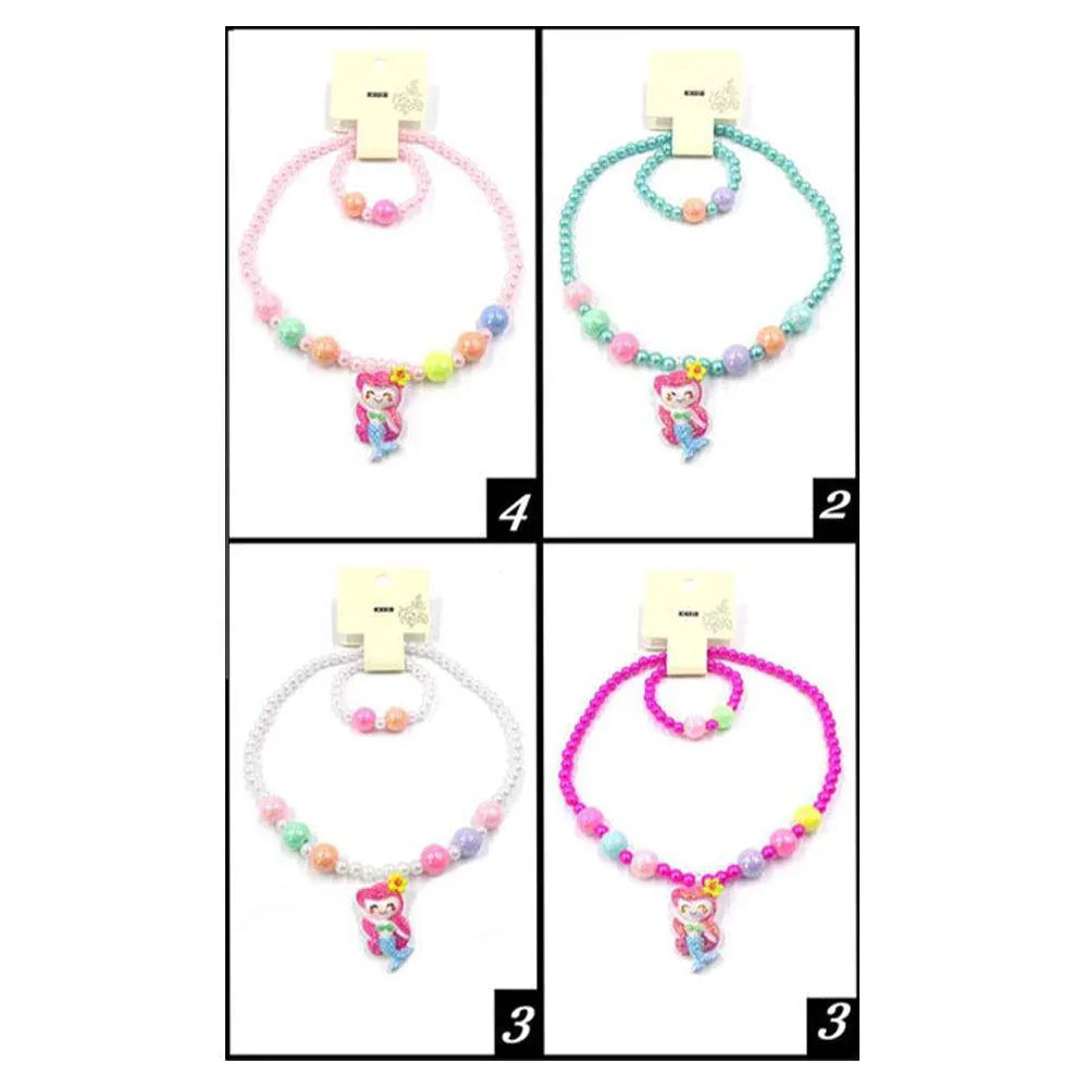 12 SET OF 2 - Mermaid Pendant Beaded Kids Bracelet Necklace Sets - Jewelry Store by Erik Rayo