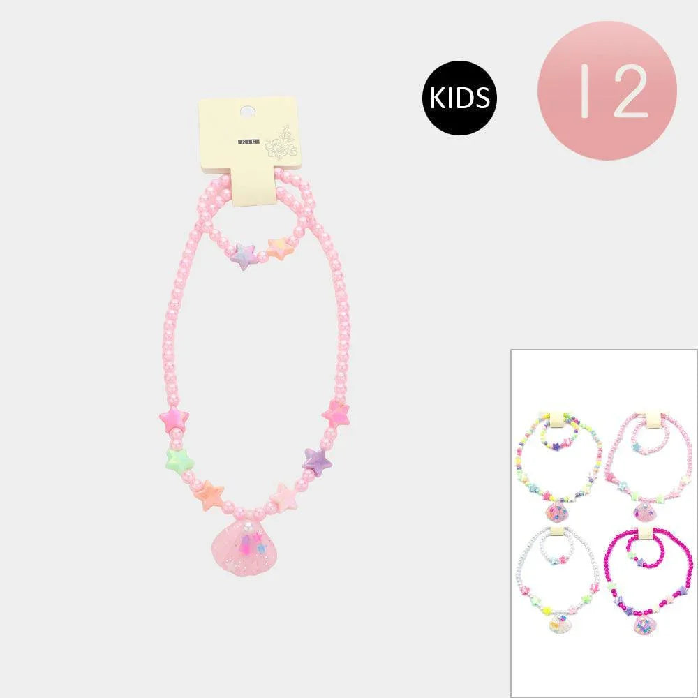 12 SET OF 2 - Shell Pendant Star Pointed Beaded Kids Bracelet Necklace Sets - Jewelry Store by Erik Rayo