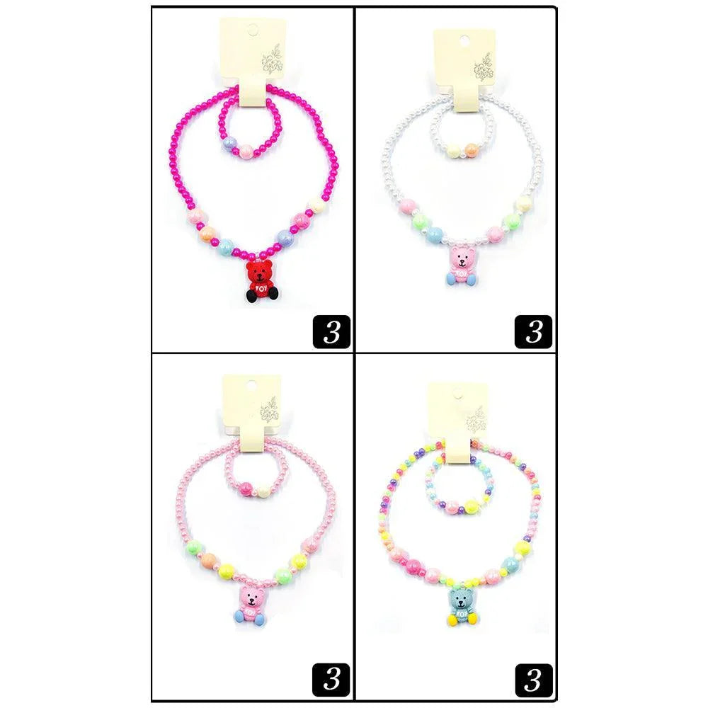 12 SET OF 2 - Teddy Bear Pendant Beaded Kids Bracelet Necklace Sets - Jewelry Store by Erik Rayo