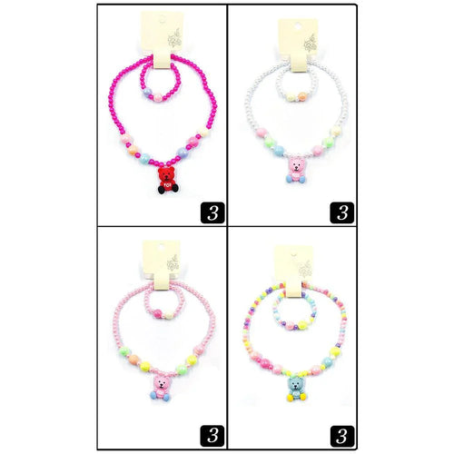 12 SET OF 2 - Teddy Bear Pendant Beaded Kids Bracelet Necklace Sets - Jewelry Store by Erik Rayo