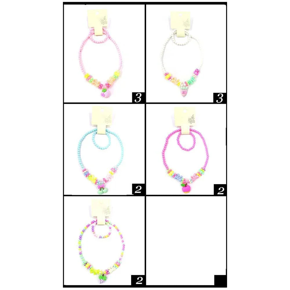 12 SET OF 2 - Fruit Pendant Flower Bow Pointed Beaded Kids Bracelet Necklace Sets - Jewelry Store by Erik Rayo