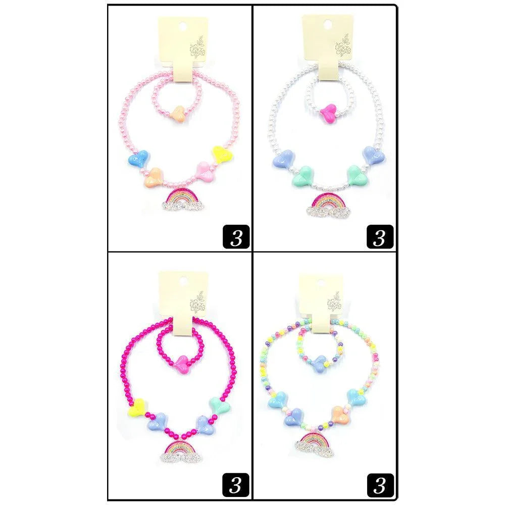 12 SET OF 2 - Rainbow Pendant Heart Pointed Beaded Kids Bracelet Necklace Sets - Jewelry Store by Erik Rayo