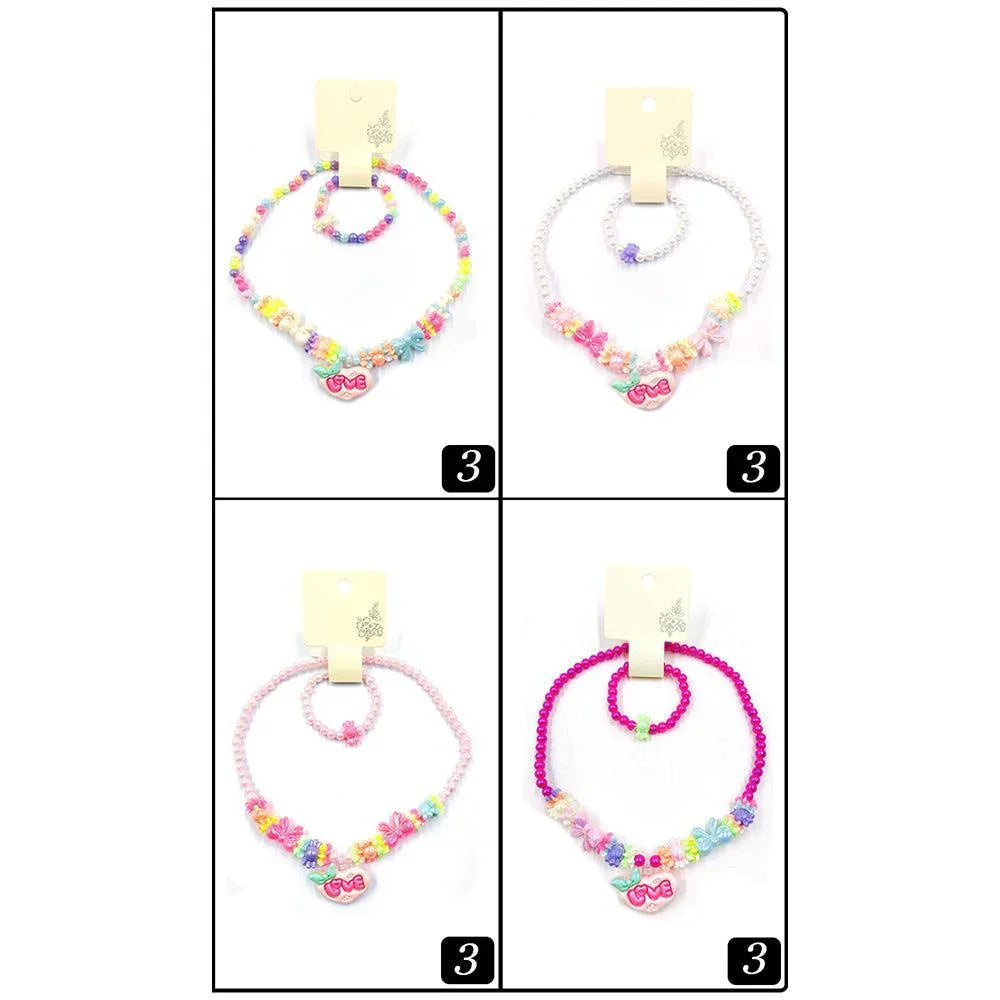 12 SET OF 2 - LOVE Message Heart Pendant Bow Pointed Beaded Kids Bracelet Necklace Sets - Jewelry Store by Erik Rayo