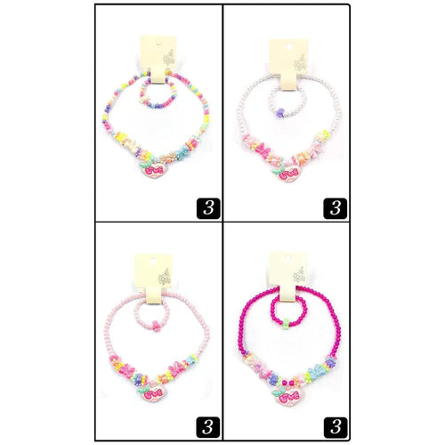 12 SET OF 2 - LOVE Message Heart Pendant Bow Pointed Beaded Kids Bracelet Necklace Sets - Jewelry Store by Erik Rayo
