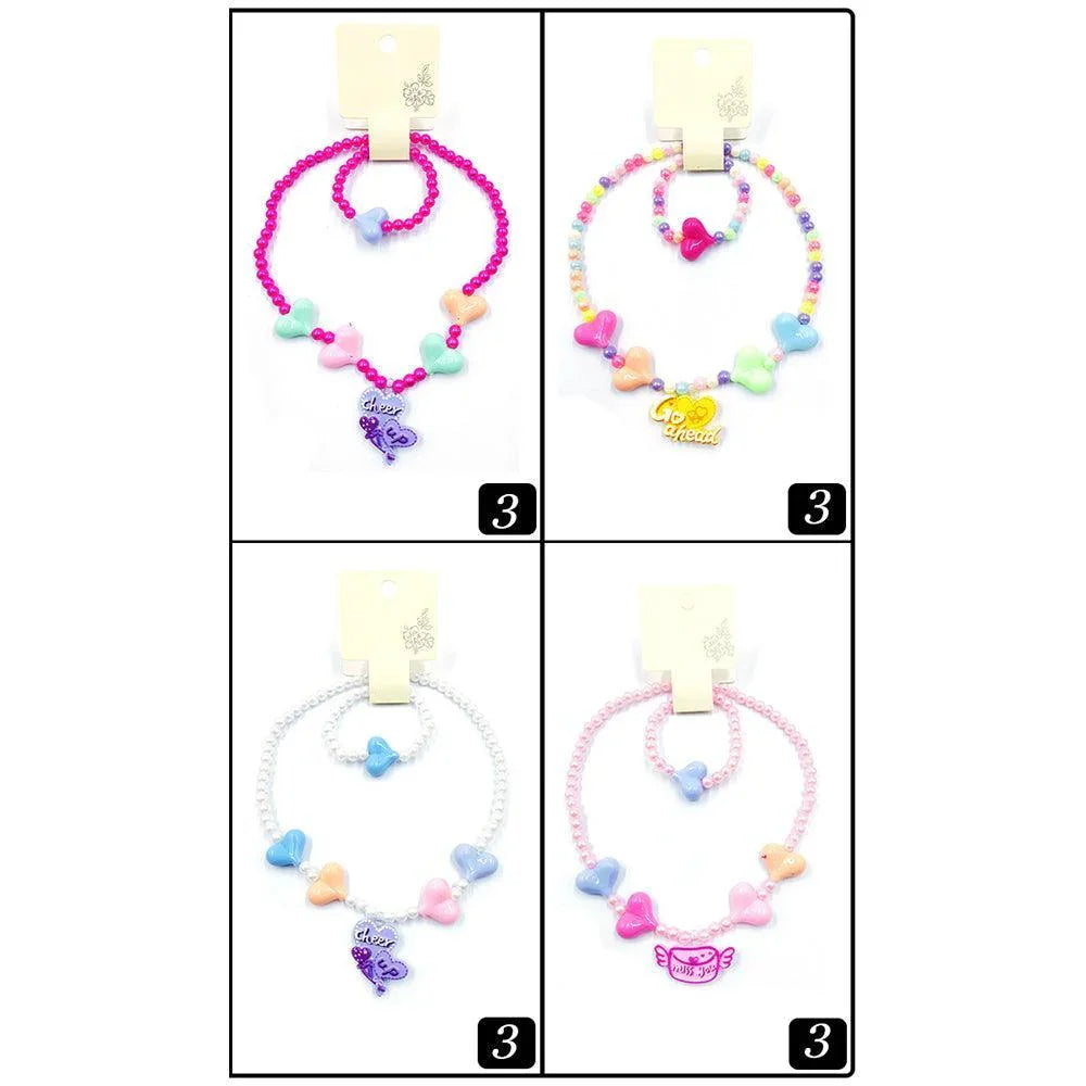 12 SET OF 2 - GO AHEAD CHEER UP Message Heart Pendant Beaded Kids Bracelet Necklace Sets - Jewelry Store by Erik Rayo