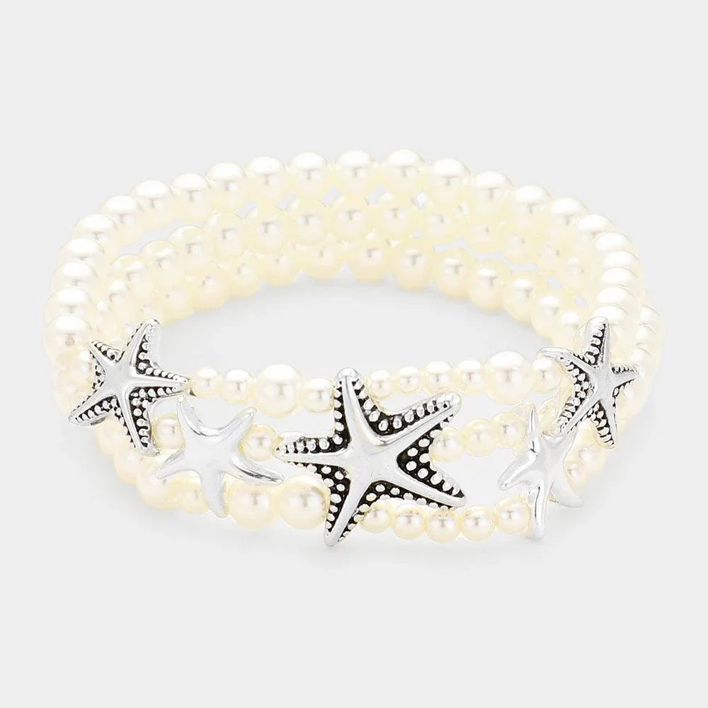 Silver Starfish Pearl Stretch Bracelet - Jewelry Store by Erik Rayo