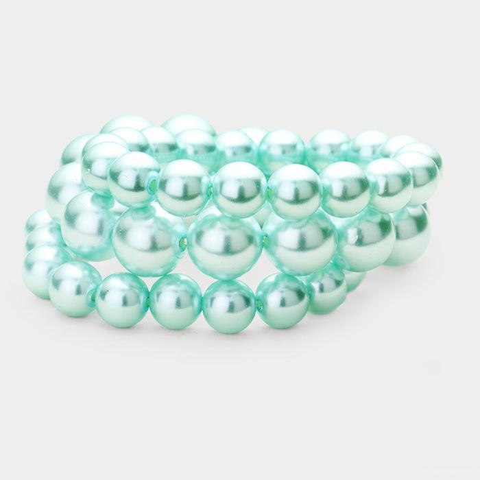 Aqua 3PCS - Stackable Pearl Stretch Bracelets