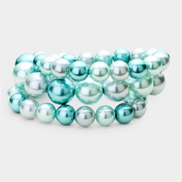 Blue 3PCS - Stackable Pearl Stretch Bracelets