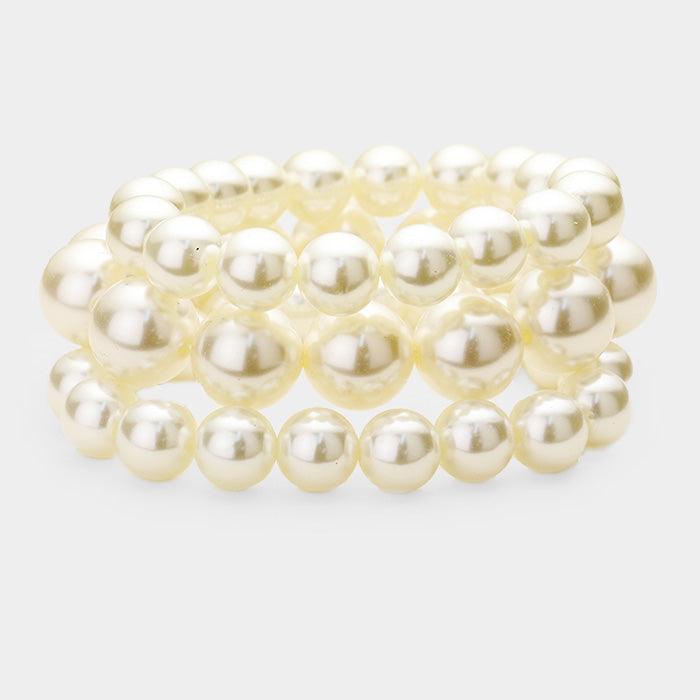 Cream 3PCS - Stackable Pearl Stretch Bracelets