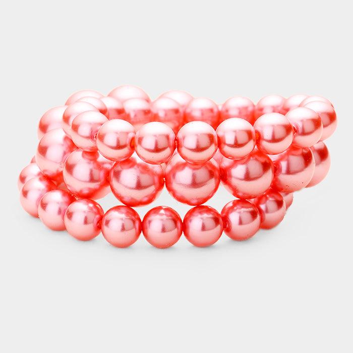 Pink 3PCS - Stackable Pearl Stretch Bracelets