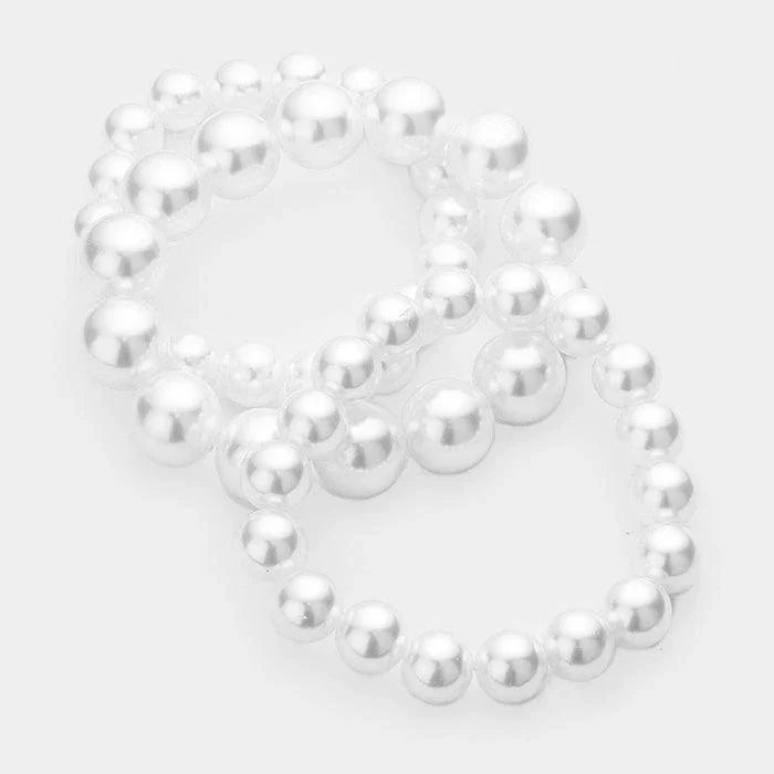 White 3PCS - Stackable Pearl Stretch Bracelets - Jewelry Store by Erik Rayo
