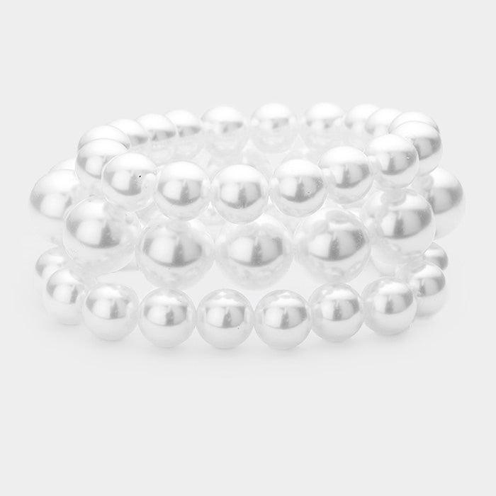 White 3PCS - Stackable Pearl Stretch Bracelets