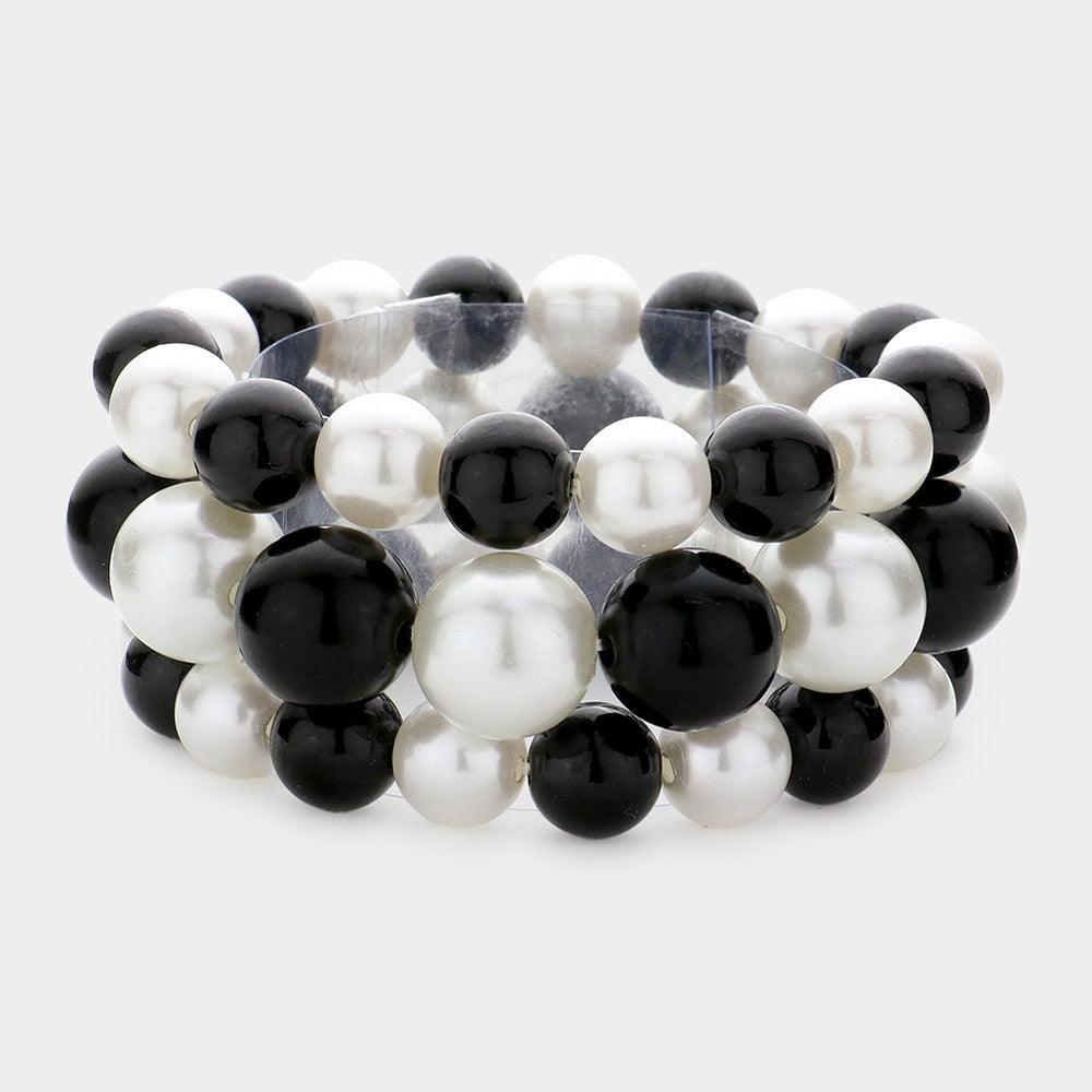 Two Tone 3PCS  Stackable Pearl Stretch Bracelets