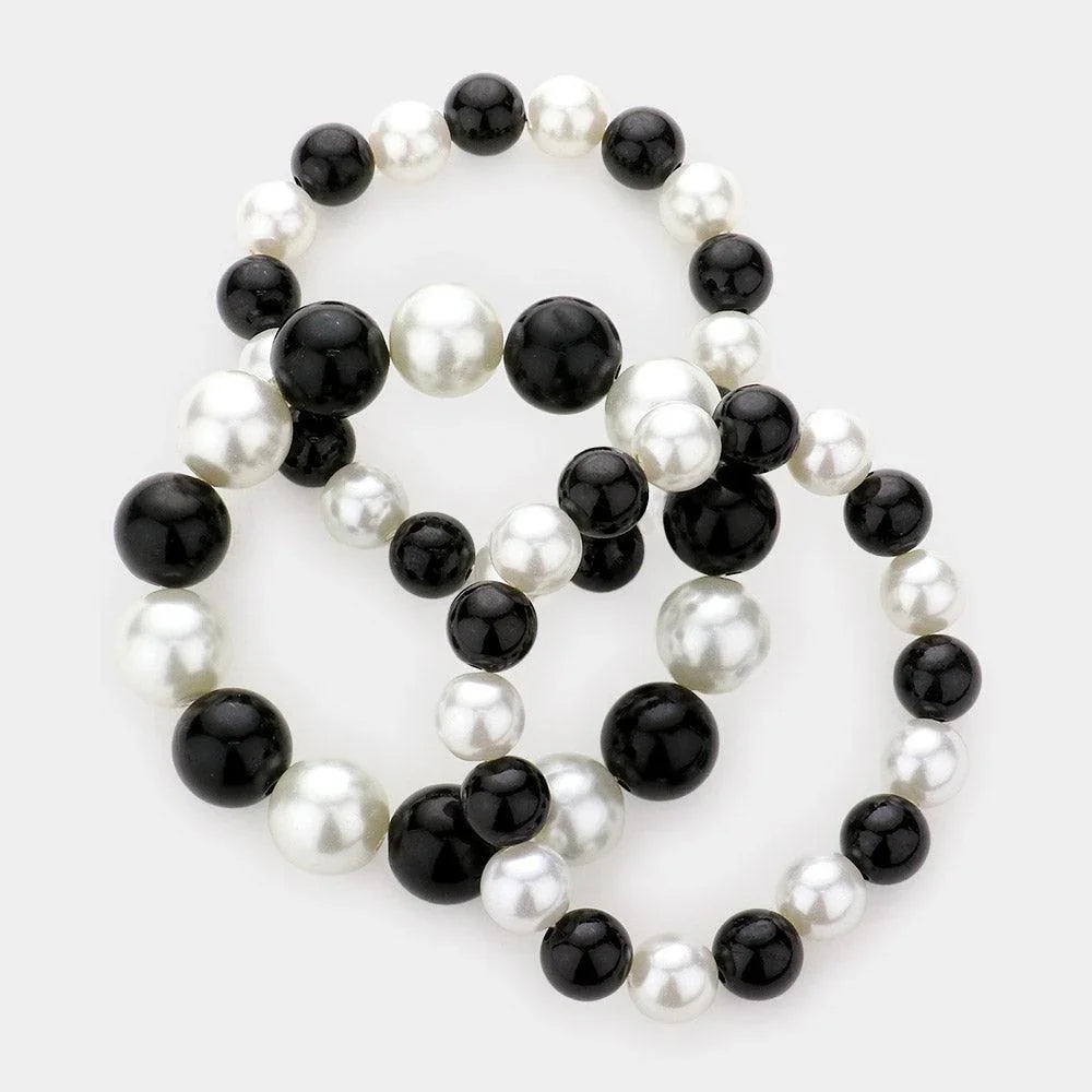 Two Tone 3PCS Stackable Pearl Stretch Bracelets - Jewelry Store by Erik Rayo