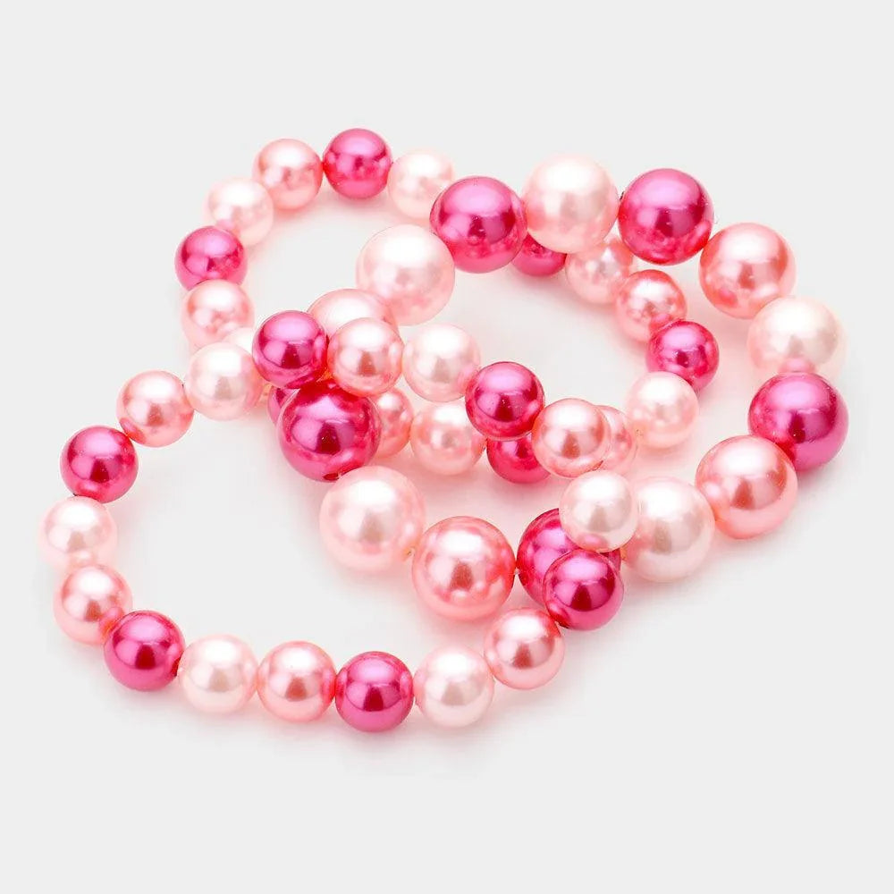 Pink 3PCS - Stackable Pearl Stretch Bracelets - Jewelry Store by Erik Rayo