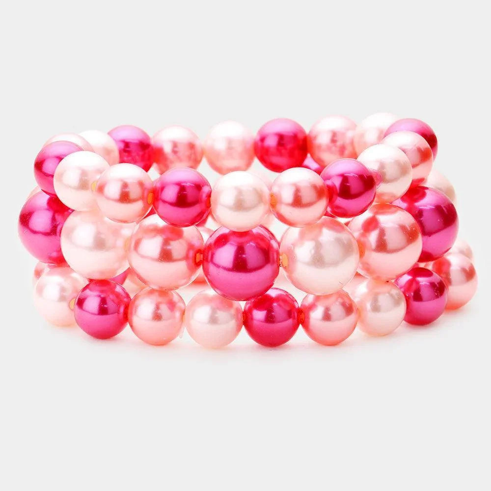 Pink 3PCS - Stackable Pearl Stretch Bracelets - Jewelry Store by Erik Rayo